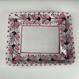 Laholms Keramik Sweden Pink Floral Painted Swedish‎ Pottery Rectangle Dish